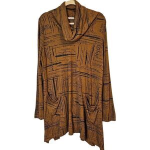 Chalet cowl neck tunic, brown/black. Size 1X. #815.
